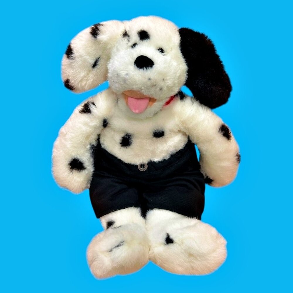 Build a Bear Dalmatian Dog Plush Stuffed Animal Black Shorts Red Collar 17 Inch